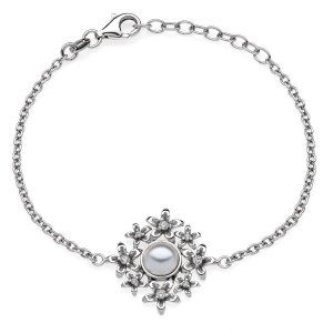 Silver bracelet  with crystal pearl and Cubic Zirconia