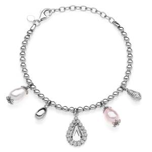 Silver bracelet  with crystal pearls and Cubic Zirconia