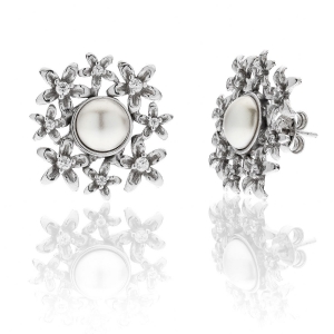 Silver earrings with crystal pearl and cubic zirconia
