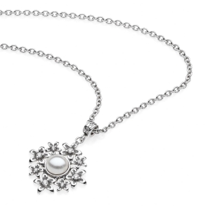 Silver necklace with Cubic Zirconia and crystal pearl